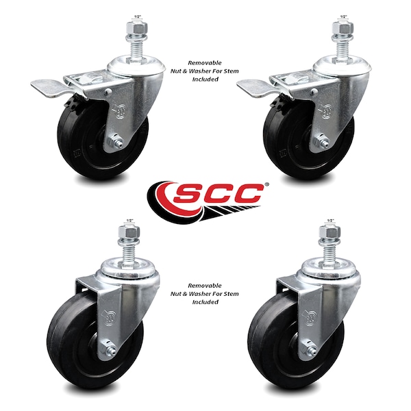 Service Caster 4 Inch Soft Rubber Wheel Swivel 1/2 Inch Stem Caster Total Lock Brake SCC, 2PK SCC-TSTTL20S414-SRS-121315-2-S-2 - main
